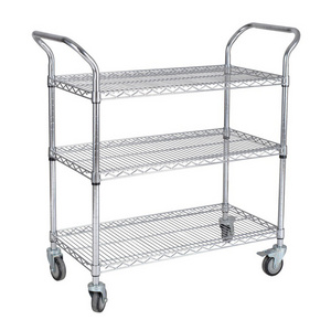 3 Tier Picking Cart Heavy Duty Platform Wire Shelf Hand Trolley Custom Stainless Steel Storage Cart with Drawers