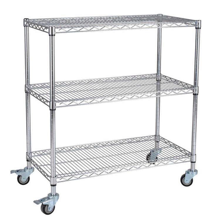 3 Tier Picking Cart Heavy Duty Platform Wire Shelf Hand Trolley Custom Stainless Steel Storage Cart with Drawers