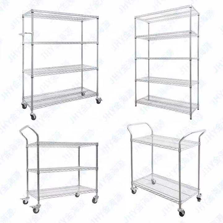 Factory wholesale price 5-tier Metal Wire Shelves Heavy Duty Movable Chrome Wire Shelving