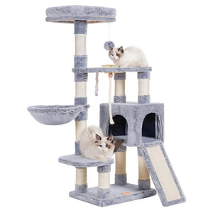 Manufacturer wholesale sisal short plush stable cat tree with hammock ladder