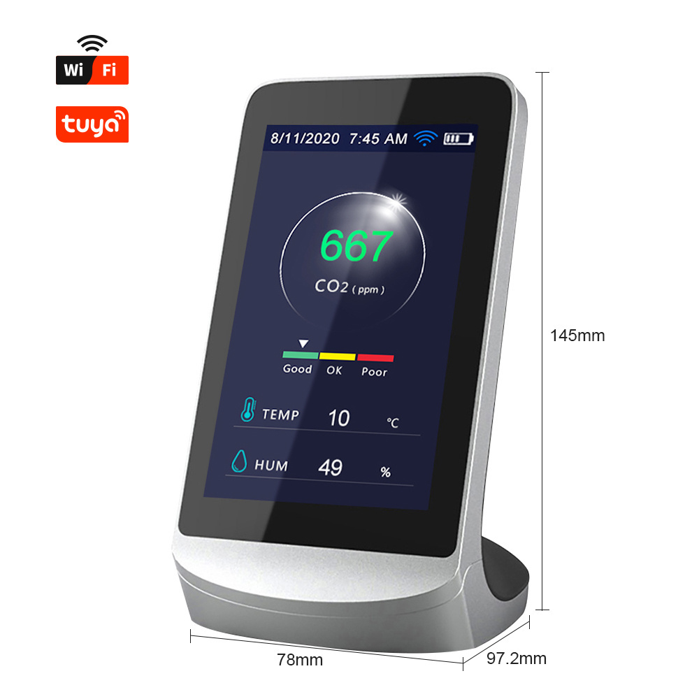 Portable CO2 WIFI Meter Digital Temperature Humidity Indoor Air Quality Monitor Sensor Air Quality Alarm Detection CO2 System