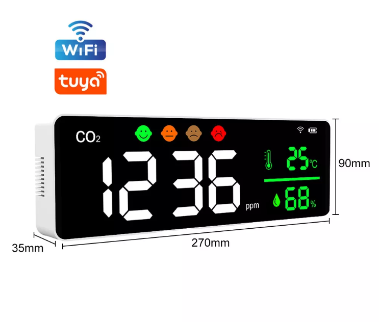 TUYA App Enabled Wall Mounted Digital Carbon Dioxide Detector CO2 Meter Monitor Sensor with Temperature & Humidity Gas Analyzers