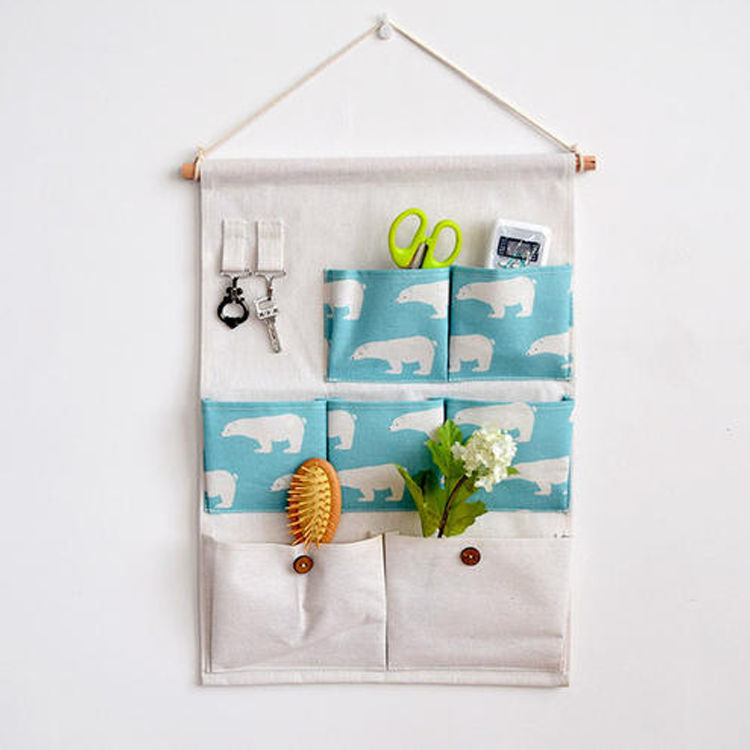 Over Door Hanging Storage 6 Pockets, Foldable Hanging Storage Organizer with 2 Hooks, White Stripe Pattern Hanging Shelves Close