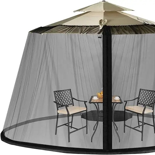 Patio Umbrella Mosquito Netting, Outdoor Offset Parasol Table Screen with Double Zippers and PVC Water Tubes at Base