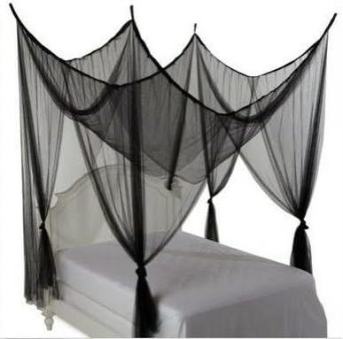 Double Mosquito Net Black 4 Poster Bed Canopy Decorative Princess Square Mosquito Net Large for Indoor Bedroom and Camping