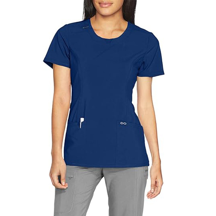 BSCI WRAP OEM Round Neck Scrub Tops for Women 4-Way Stretch with Superior Performance and Comfort, Infinity Uniforms