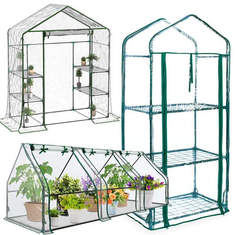 Mini Greenhouse With Weatherproof PVC Plastic Cover Small Plant Grow House Indoor Outdoor Garden Roll Up Zip Panel Easy No Tool