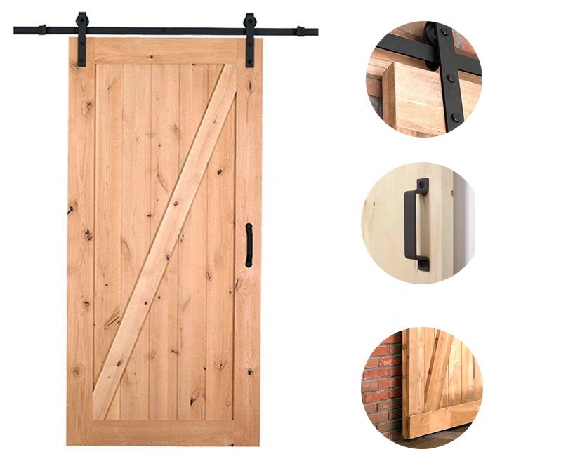 Pretty wood Modern Interior Solid Wooden Sliding Barn Door With Steel Hardware Set