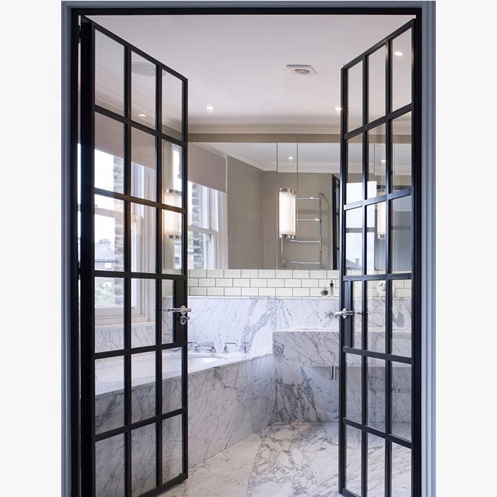 French Style Interior Steel Frame Metal Glass Doors Double Swing Door for Living Room