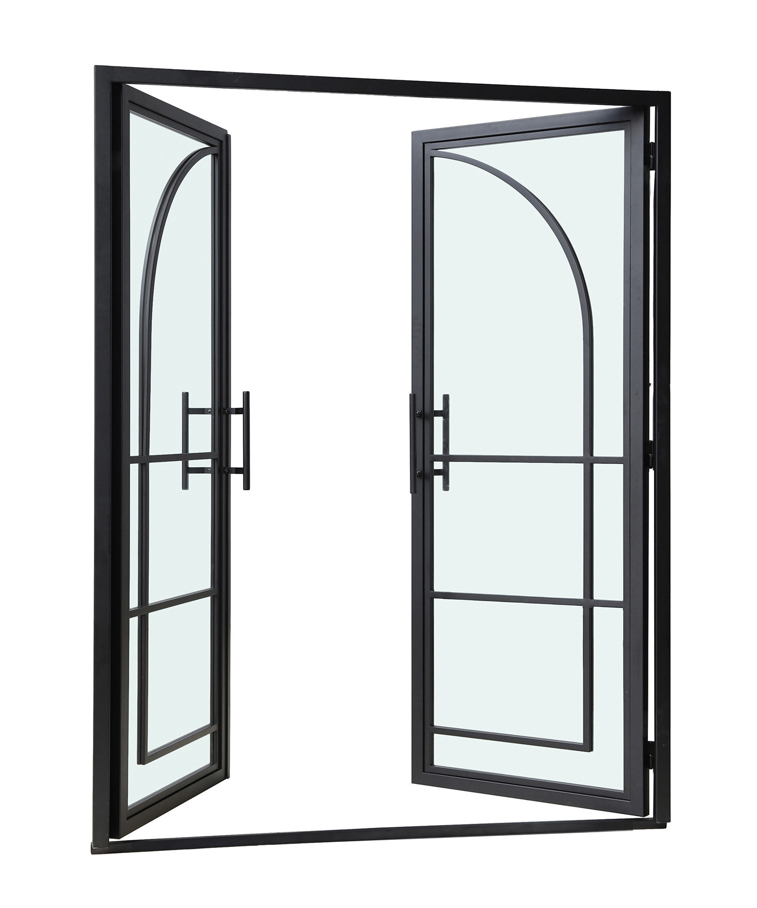 Exterior metal black wrought iron security double tempered safety glass french doors