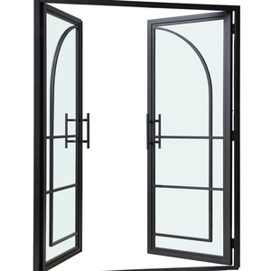 Exterior metal black wrought iron security double tempered safety glass french doors