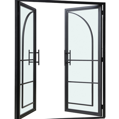 Exterior metal black wrought iron security double tempered safety glass french doors