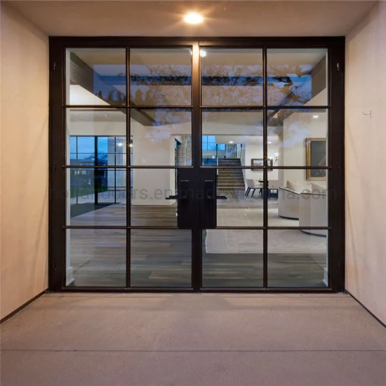 Most Popular Black Steel Frame Glass and Iron French Doors Exterior for Sale