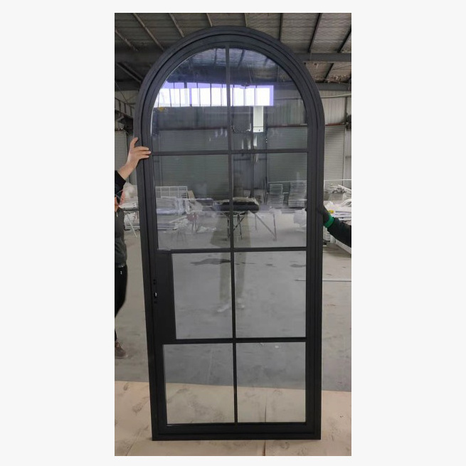 Black frame entry door custom designs powder coating glass and steel arched swing door