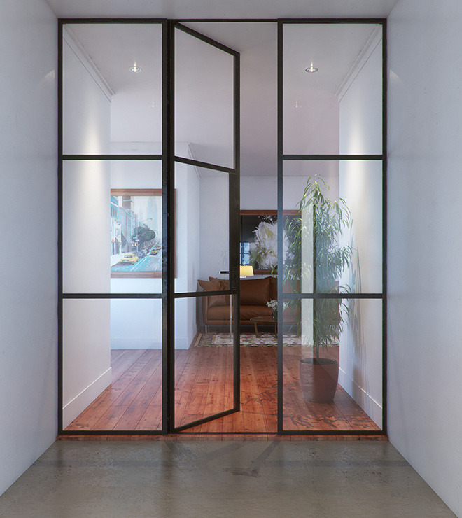 WholesalE Customized Big Size Iron Glass Swing Door  with Steel Frame and Hinges