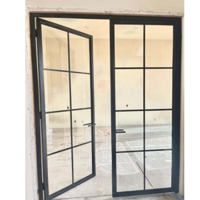 French Style Wrought Iron Interior Swing Doors Steel Frame Glass Doors