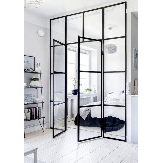 French Style Wrought Iron Interior Swing Doors Steel Frame Glass Doors