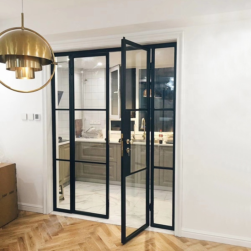 French Style Interior Steel Frame Metal Glass Doors Double Swing Door for Living Room