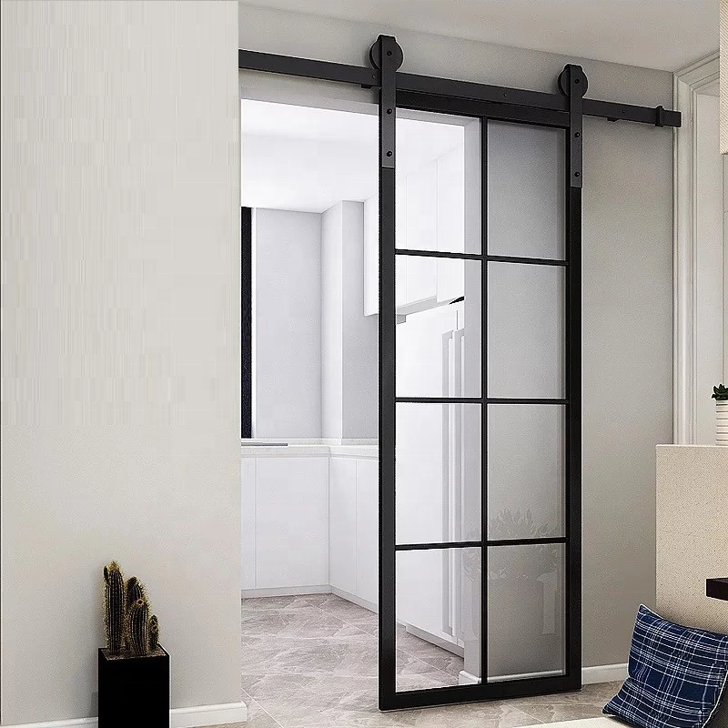 Modern interior bathroom Soundproof black french barn door with hardware kit