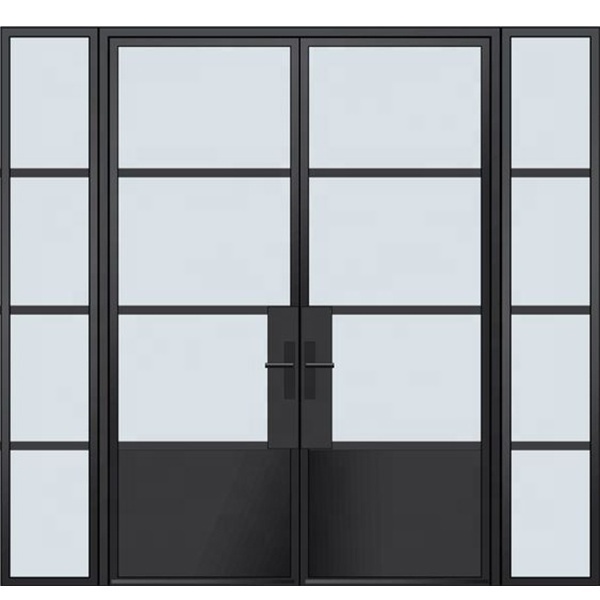 Exterior metal black wrought iron security double tempered safety glass french doors