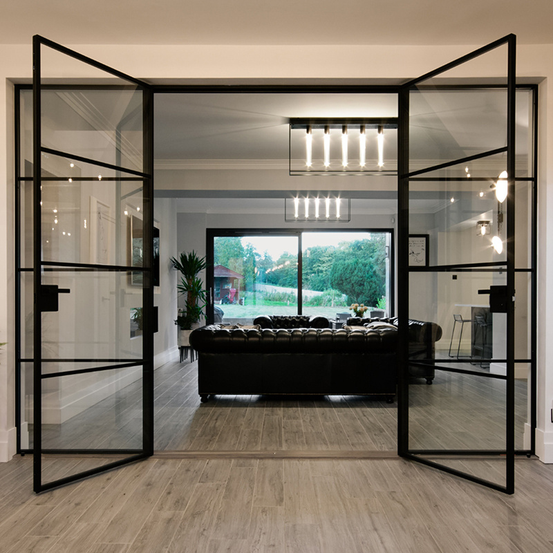 High quality interior glass french doors steel frame iron glass door