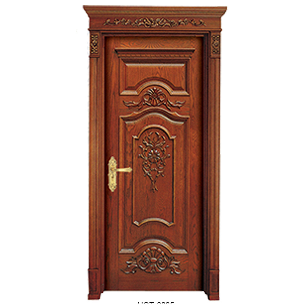 Main door wood carving design single door swing open solid wooden doors interior