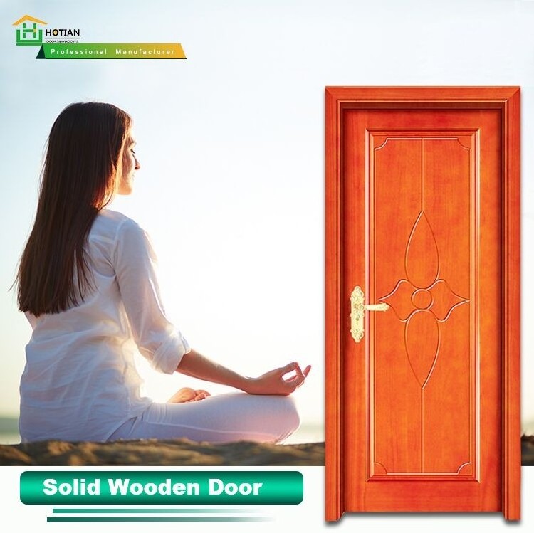 Main door wood carving design single door swing open solid wooden doors interior