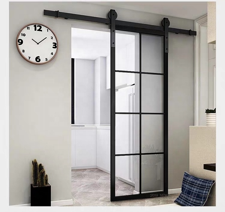 Wholesale interior sliding barn door wheel rail modern soundproof stainless steel glass barn doors