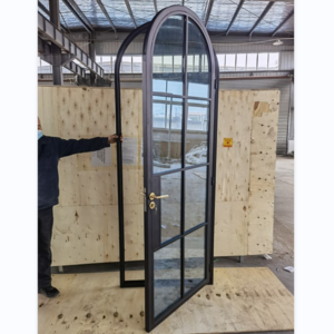 Custom Size Arched Entry Metal Steel Iron Glass Door Double Front Exterior Patio French Door