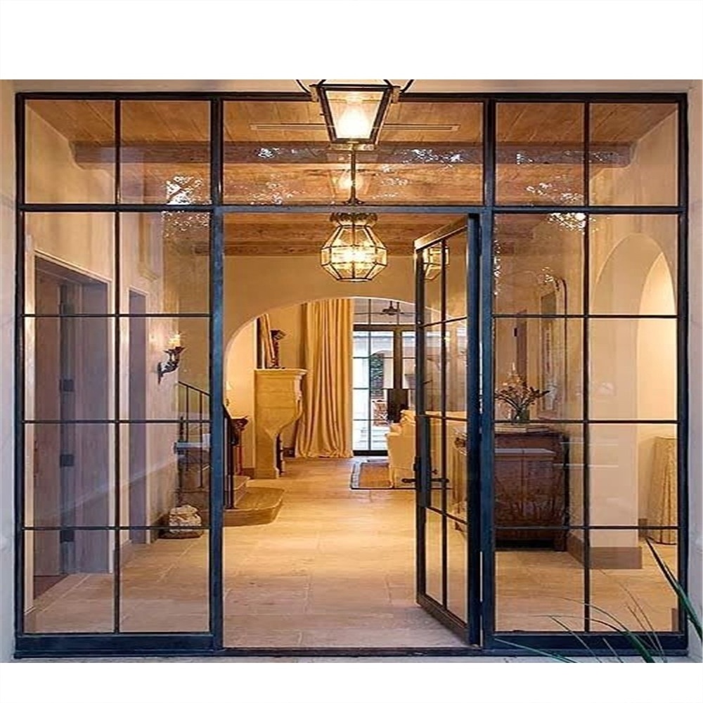 China supplier customized size wrought iron doors and window double large glass fixed french door