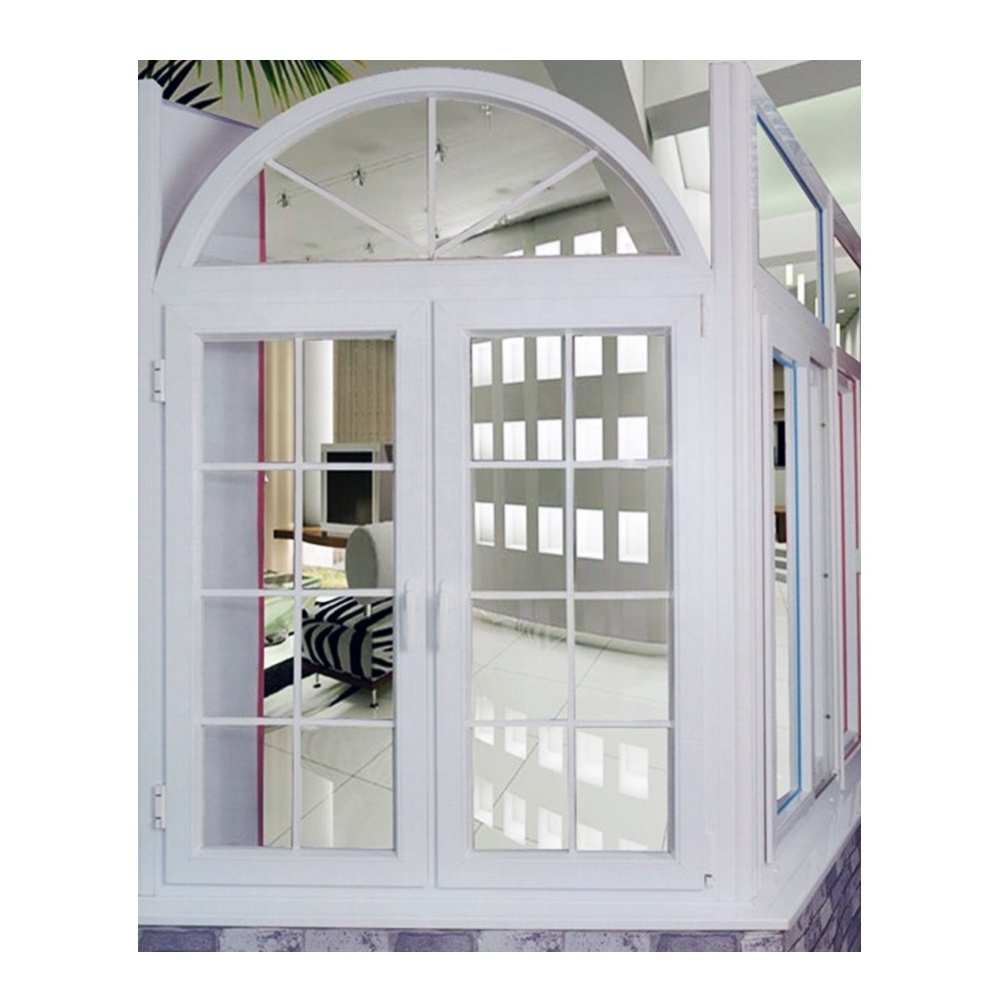 Top sale Newest style Mirror glass half round arch white window designs pvc windows