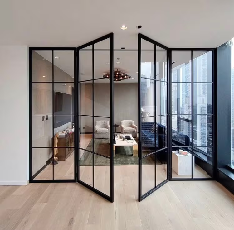 Most Popular Black Steel Frame Glass and Iron French Doors Exterior for Sale