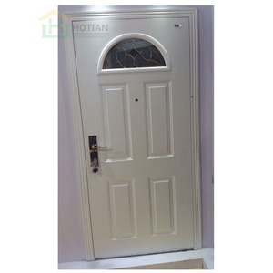 Top quality white bedroom security steel door with double mirror half moon glass door for sale