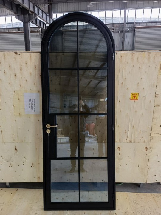 Custom Size Arched Entry Metal Steel Iron Glass Door Double Front Exterior Patio French Door