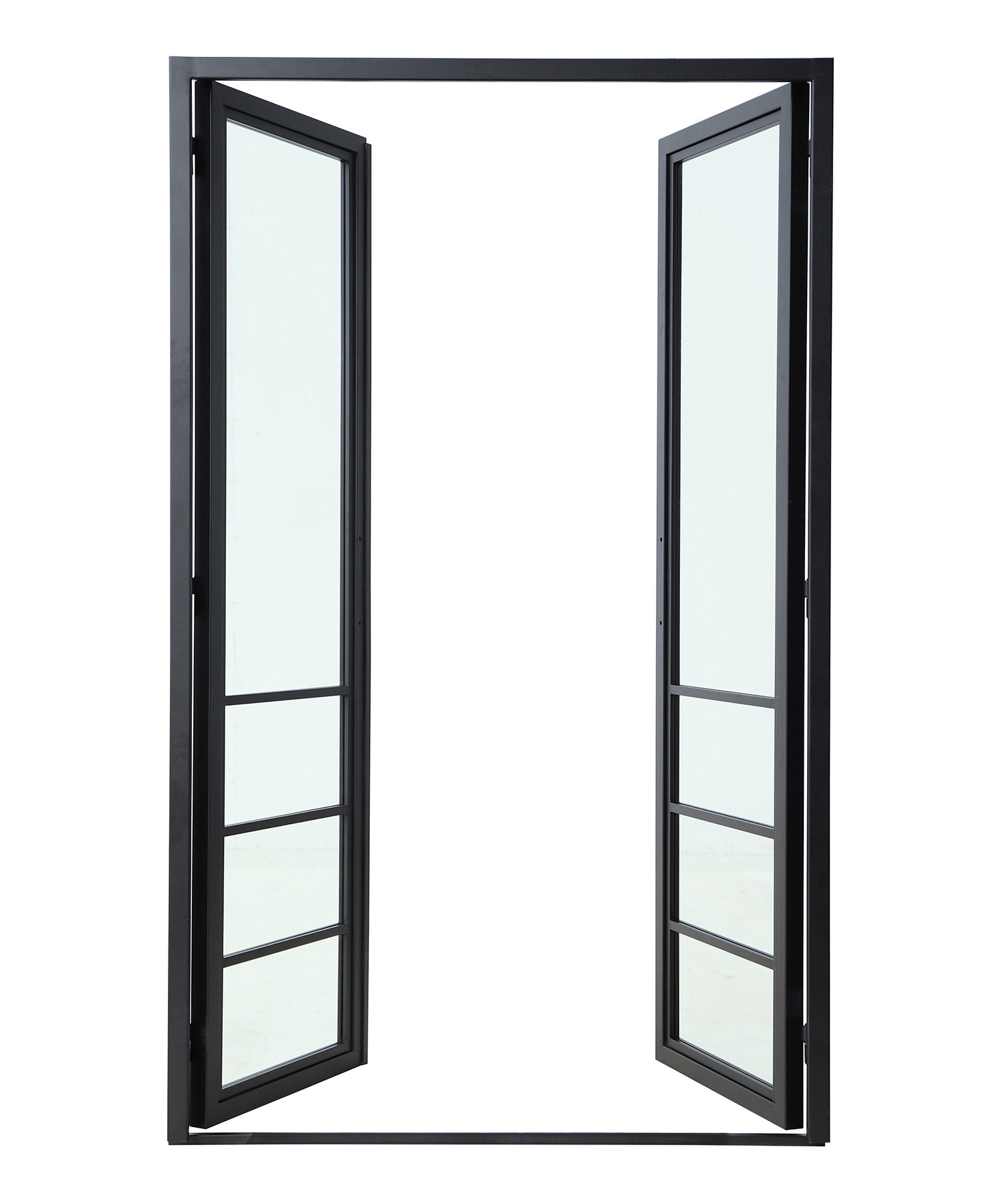 Exterior metal black wrought iron security double tempered safety glass french doors