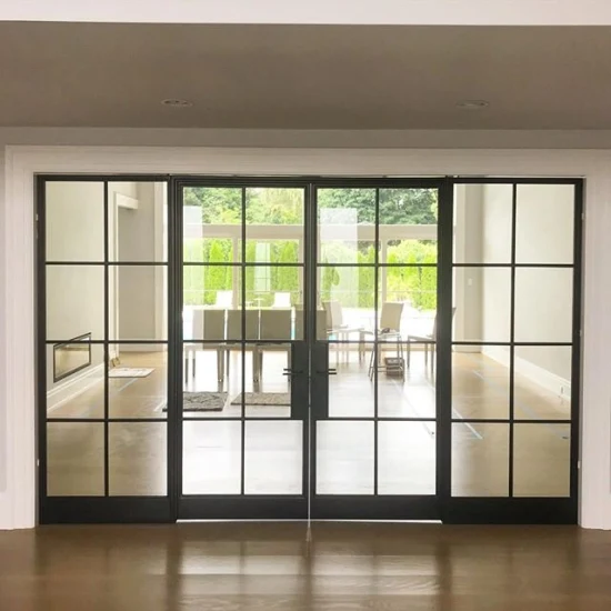 Most Popular Black Steel Frame Glass and Iron French Doors Exterior for Sale