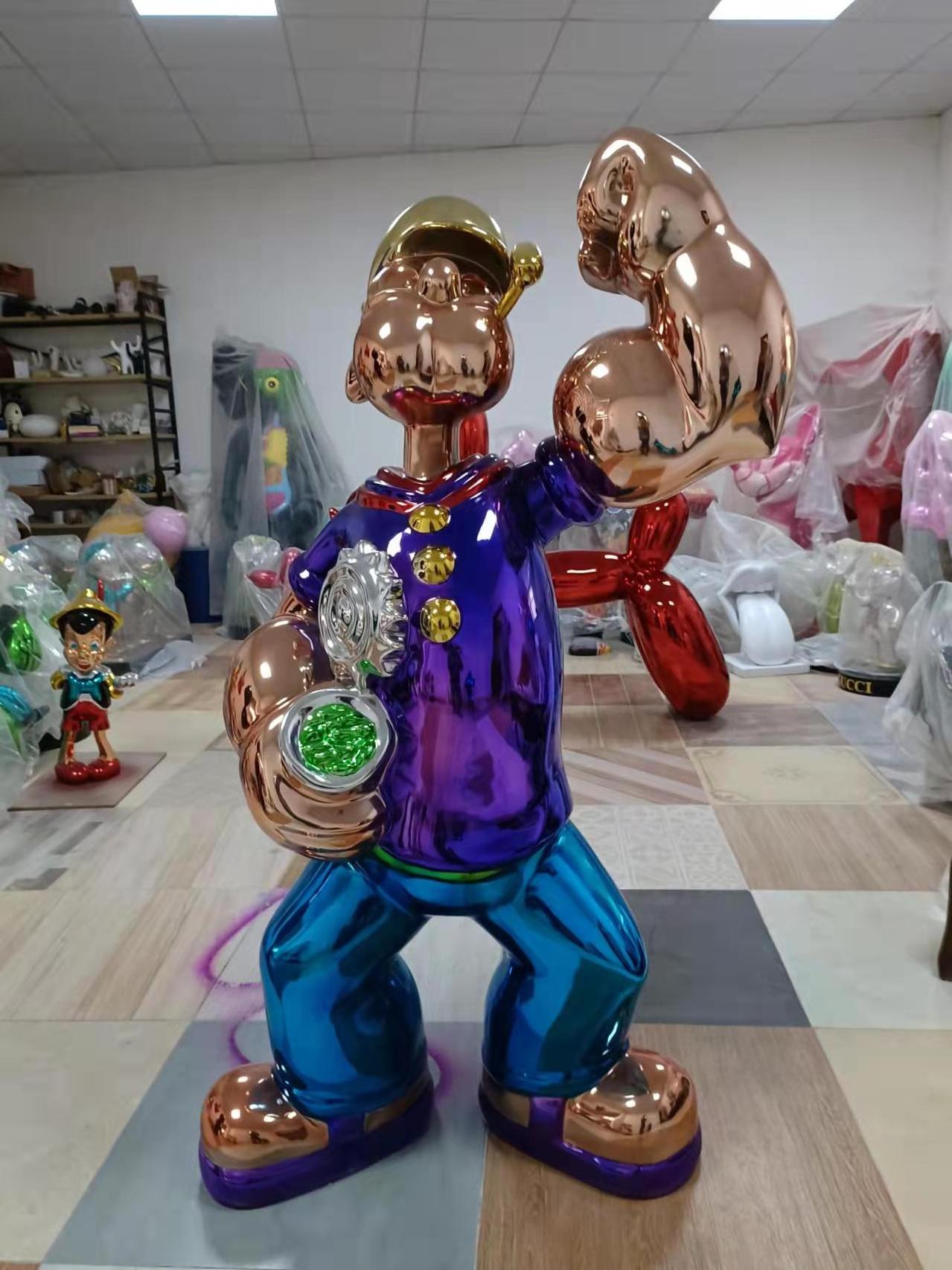 Art Life Size Popeye Statue Home Sculpture Metal Sculpture Cartoon Figure Popeye Statue for Art Gallery Shopping Mall Decoration