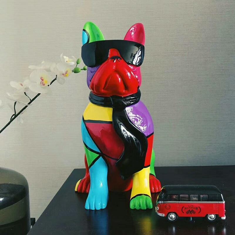 Modern Fiberglass Electronic Painting Bulldog With Sunglasses Resin French Bulldog Resin Dog Statues Custom Bulldog Statue