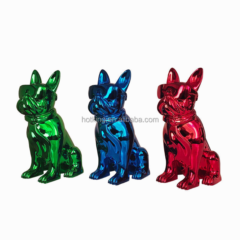 Modern Fiberglass Electronic Painting Bulldog With Sunglasses Resin French Bulldog Resin Dog Statues Custom Bulldog Statue