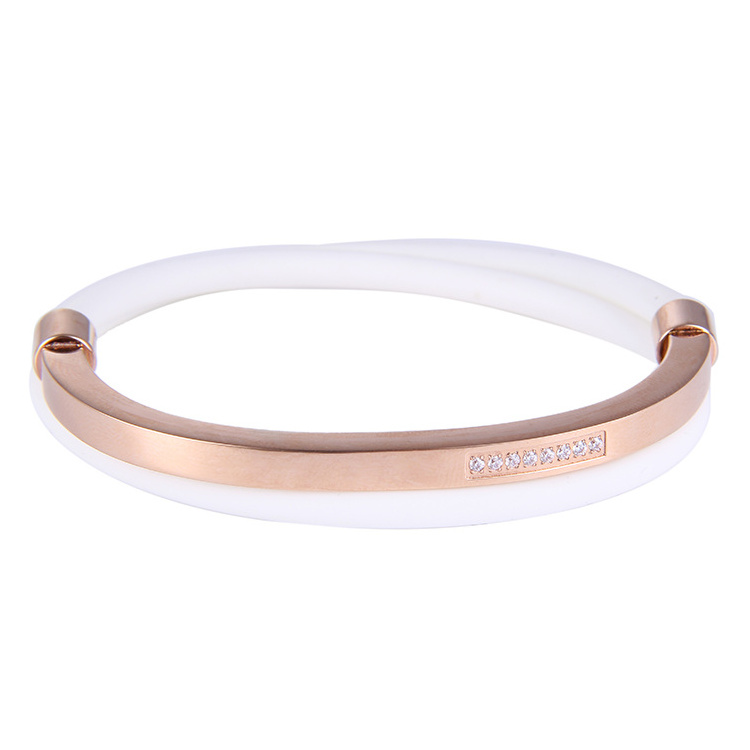 unique design custom made soft white silicone bracelet with stainless steel plate