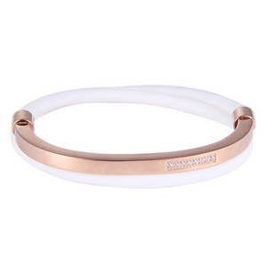 unique design custom made soft white silicone bracelet with stainless steel plate