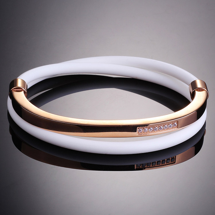 unique design custom made soft white silicone bracelet with stainless steel plate