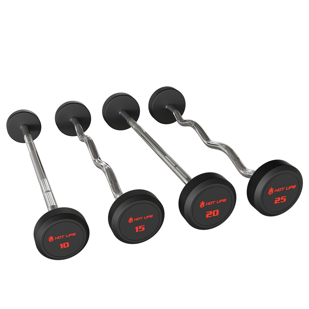 Gym Powerlifting Training Rubber Fixed Curl Dumbbell Barbell Black Weighted Straight Barbell