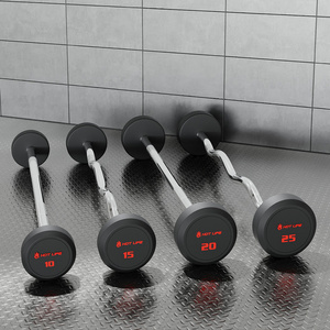 Gym Powerlifting Training Rubber Fixed Curl Dumbbell Barbell Black Weighted Straight Barbell