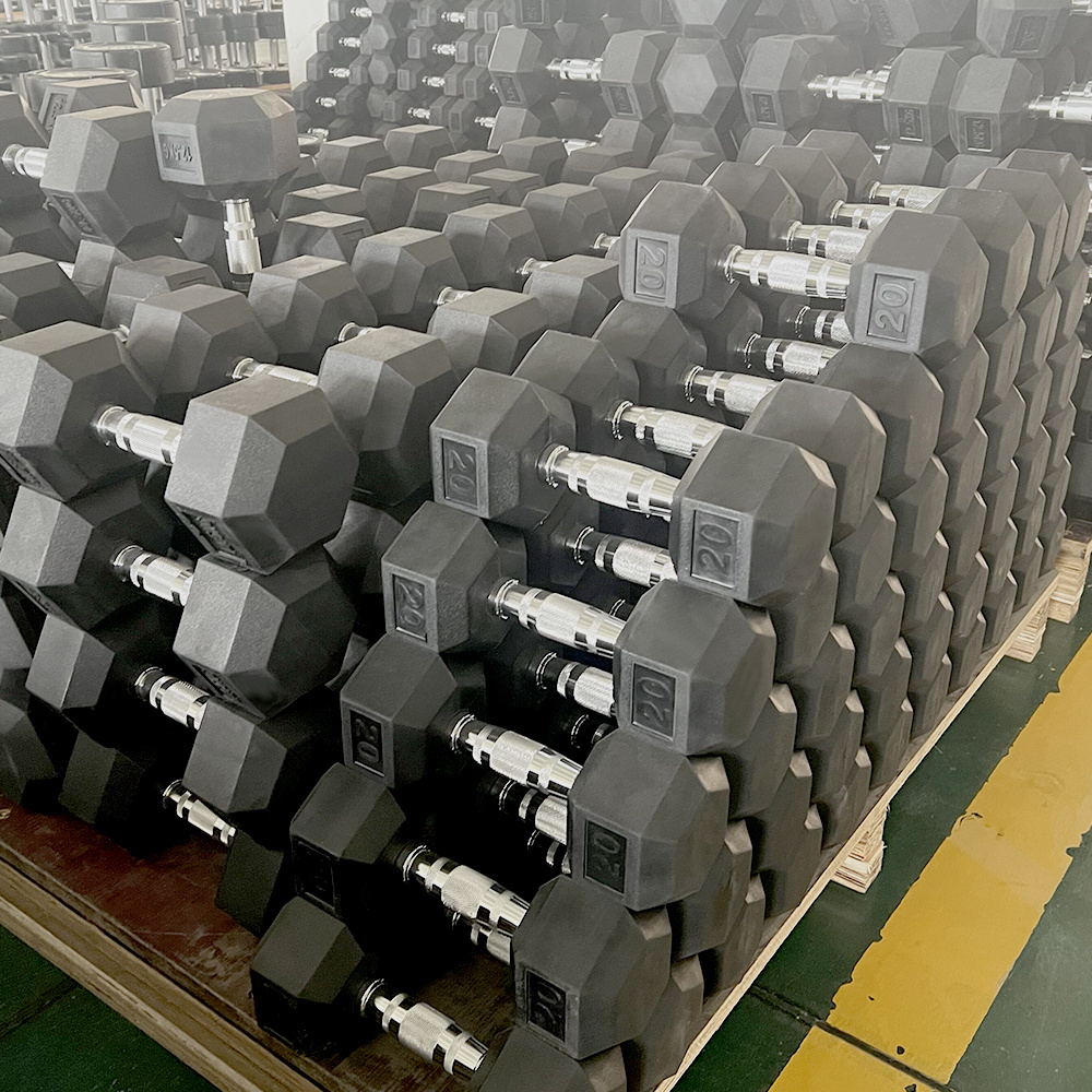 Factory Supplied Cheap Weights Training Hexagonal Rubber Coated Dumbells Hex Rubber Dumbbell