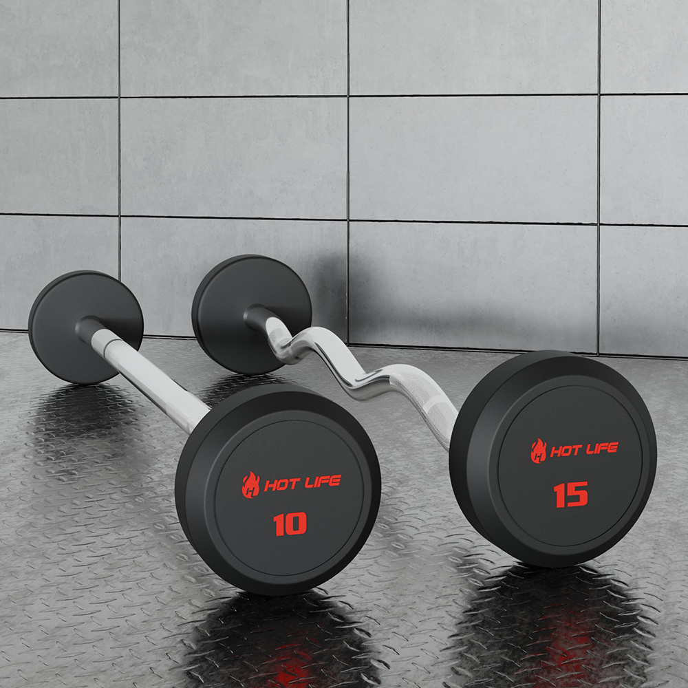 Gym Powerlifting Training Rubber Fixed Curl Dumbbell Barbell Black Weighted Straight Barbell