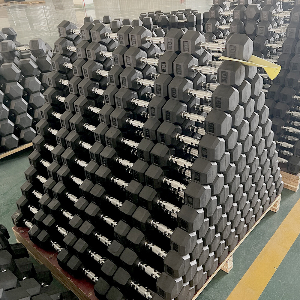 Factory Supplied Cheap Weights Training Hexagonal Rubber Coated Dumbells Hex Rubber Dumbbell