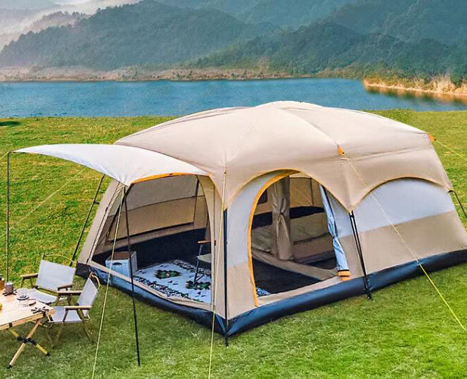 HOTO Outdoor Waterproof Camping Tent With 2 Rooms And One Hall  Extra Large Space 8-12 Person Family Camping Tents