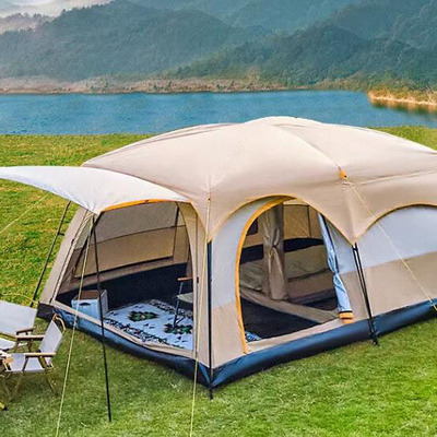 HOTO Outdoor Waterproof Camping Tent With 2 Rooms And One Hall  Extra Large Space 8-12 Person Family Camping Tents