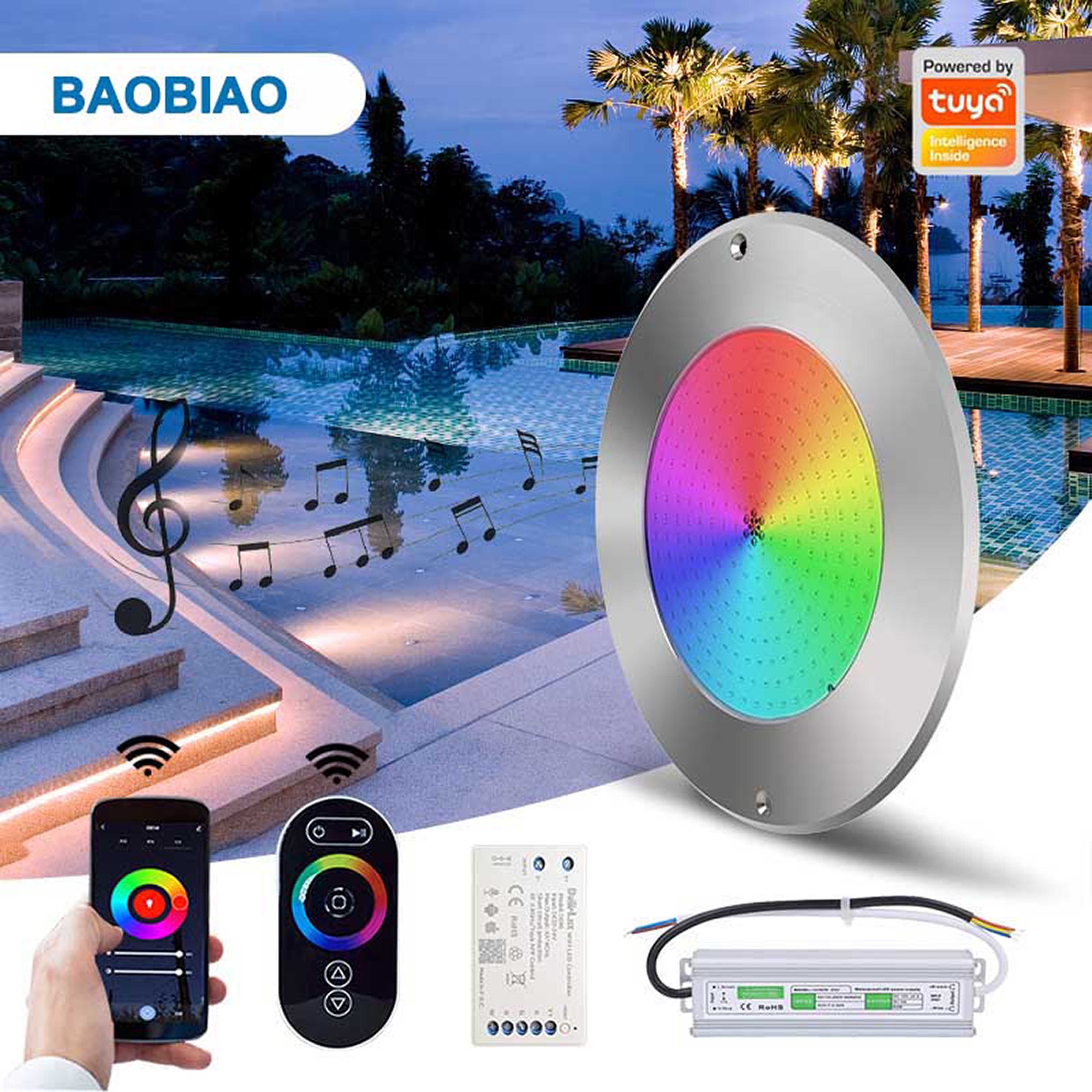 HOTOOK 35 Watt Stainless 2 Wires Resin Filled RGB Swimming Pool Umbrella Lights IP68 LED Surface Mounted Underwater Wireless